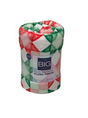 The Big One Holiday Quilt Plush Throw Blanket 5x6' Oversized Geometric Red Green
